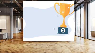 Trophy winner cup reward banner poster award for best winner vector graphic illustration copy space text, gold goblet game win prize design flat cartoon image clipart Wall mural