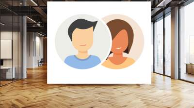 Two users icon as cooperation participant work together vector graphic, man woman join merge link online virtual spectators, internet group team share access connect, man woman couple meeting symbol Wall mural