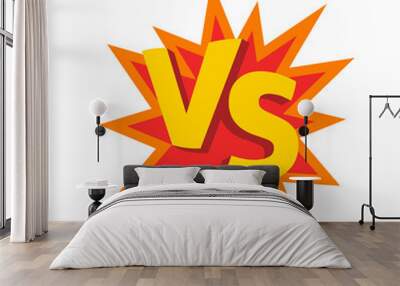 Versus letters or vs logo vector emblem on explosion shape, flat cartoon creative logotype Wall mural