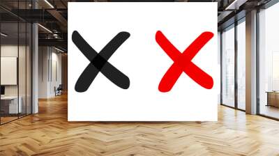 X close delete cross icon red mark symbol isolated, wrong deny vote poll handwritten hand drawn error choice element, reject cancel tick button clipart Wall mural