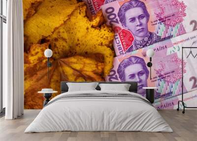 Autumn leaves and money as a symbol of profit Wall mural