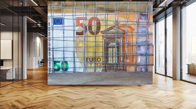 Euro currency close up and economic sanctions. The concept of default and embargo Wall mural