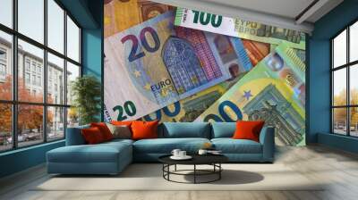 Euro money and coins close-up. The national currency of the European Union Wall mural