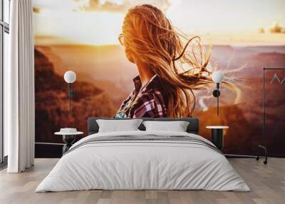 Grand canyon sunset girl Wall mural