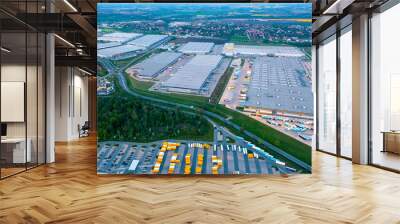 Aerial view of a logistics park with a warehouse. Online store warehouses, logistics sorting warehouse Wall mural