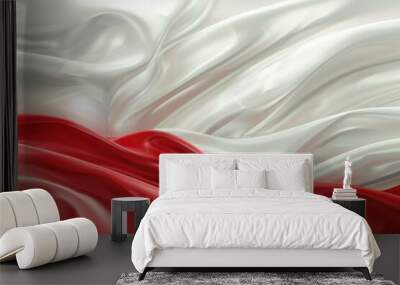 Abstract digital background or texture design of polish flag colors, Poland national country symbol illustration wavy silk fabric background Wall mural