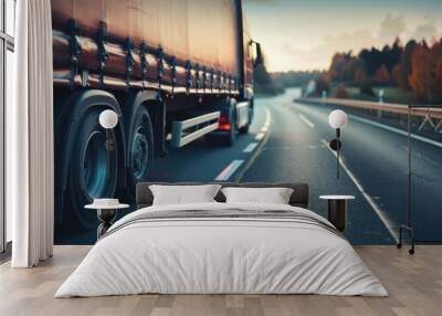 Close-up of a cargo truck on the road. Copy space Wall mural