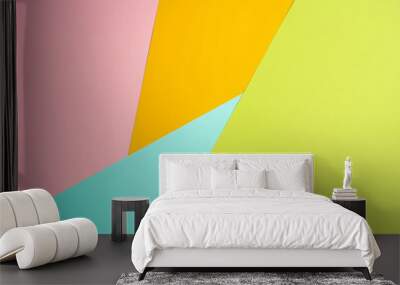 texture background of fashionable pastel color with top view, minimal concept, flat lay: blue, orange, green and pink Wall mural