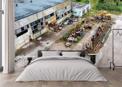 Top view of dump with old rusty metal, abandoned factory Wall mural