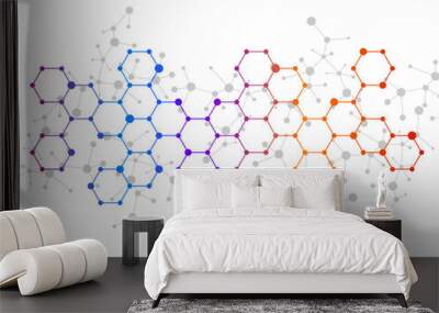 Abstract hexagonal molecules, molecular structure of DNA. Technology background and science design Wall mural