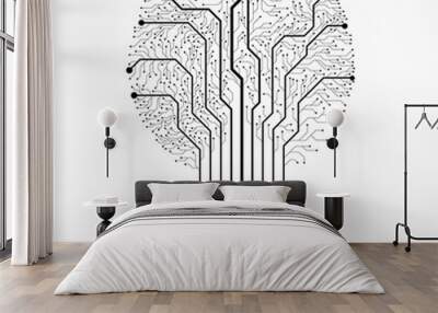 Abstract tree of circuit board on white background, technology illustration, vector Wall mural