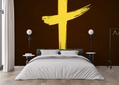 Hand drawn cross, grunge cross, glowing christian symbol Wall mural