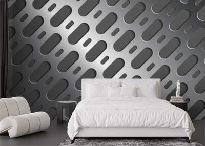 Metal background with  3d holes. Realistic abstraction. Vector Wall mural