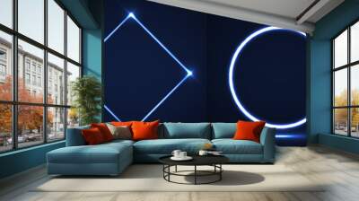 Set of neon geometric elements, shapes triangle, rhombus, circle, and square. Vector illustration Wall mural