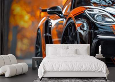 Black sports car on the road in the fall Wall mural