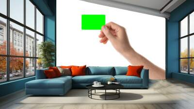 male hand holds a two credit card or business card. isolated with chroma key and all isolated on whi Wall mural