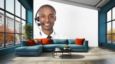 Professional call center agent male smiling talk Wall mural