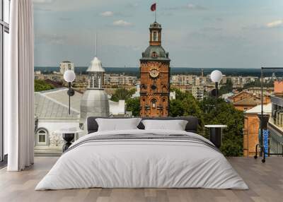 View to the old water tower, now museum in Historical center of Vinnytsia, Ukraine. July 2020 Wall mural