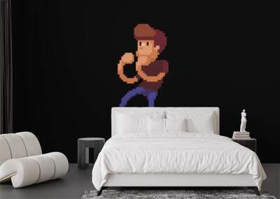 Pixel art male character ready to fight Wall mural