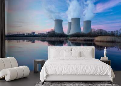 Nuclear power plant with dusk landscape. Wall mural