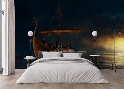 Viking ship under the gold shine. Wall mural