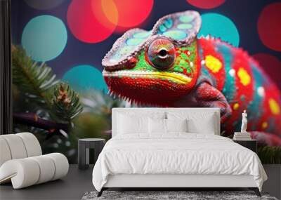 Colorful Chameleon on Branch Wall mural