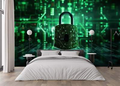 Cyber security concept, digital lock. Wall mural