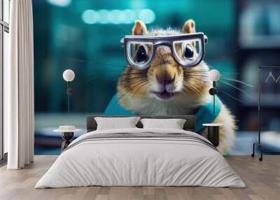 Funny chipmunk scientist in a laboratory. Wall mural