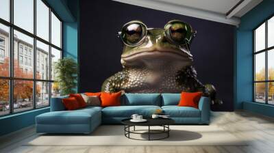 Funny fashion frog wearing sunglasses. Wall mural