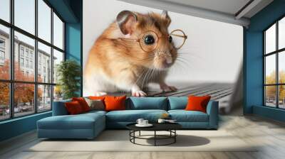 Hamster using laptop on white background in studio. Wall mural