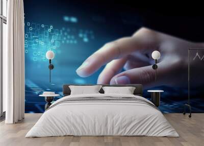 Human hand touching virtual media screen. Wall mural