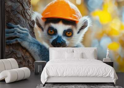 Humorous Lemur as Tree Surgeon Wall mural