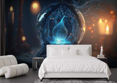 Illustration of magic crystal ball or glowing fortune teller sphere. Mystic background concept. AI generative image. Wall mural