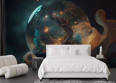 Illustration of magic crystal ball or glowing fortune teller sphere. Mystic background concept. Wall mural