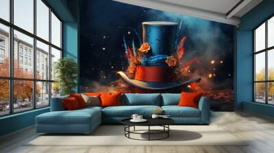 Magical illusion hat on dark background. Wall mural