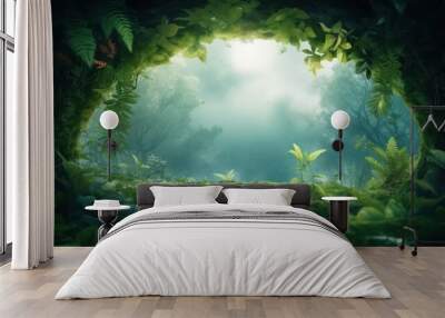 Rainforest background with copyspace. AI generative image. Wall mural