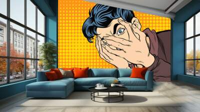 Man panicked, frightened, shocked. Pop art retro hand drawn style vector design illustrations. Wall mural