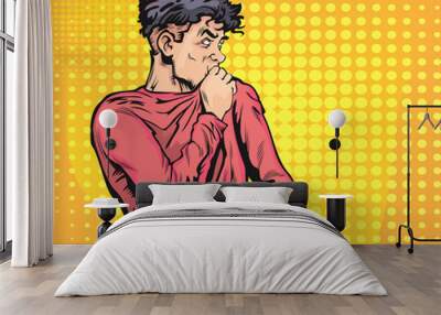 The young man stared in amazement, unsure. Pop art retro illustration comic Style Vector, Separate images of people from the background. Wall mural