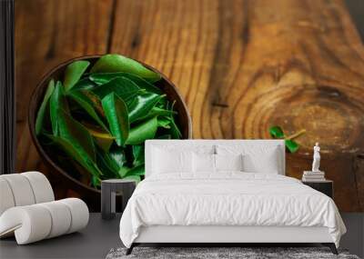 Fresh Curry leaves still life on  dark moody background Wall mural