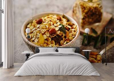 Homemade Oats Chivda or Chiwda - healthy savory snack using oatmeal spices and nuts Wall mural