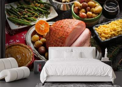 Honey Smoked Ham with sides and xmas desserts/ Christmas Holiday Dinner conept Wall mural