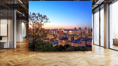 Montreal, CANADA - 21 May 2018. Montreal sunrise view from Belvedere with summer colorful leaves. Beautiful panorama of Montreal downtown skyline in summer night time. Wall mural