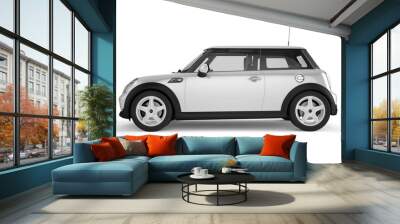 White mini sport car on white background mockup Wall mural