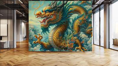 Asian dragon image oil painting style Wall mural