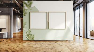 two square frame on the white and green wall, boy room interior frame mockup, print mockup, baby room mockup, kids room mockup, nursery interior frame mockup, gallery wall mockup, 3d render Wall mural