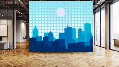 Beautiful city landscape. Flat style. Long downtown background design. Nature vector illustration. Suitable for landing pages, banner, web, wall painting and posters. Wall mural