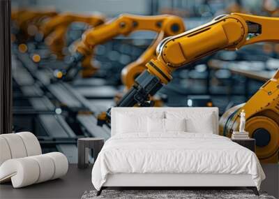 High-tech industrial robots working on an assembly line in a modern factory Wall mural