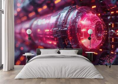 Steampunk engineer tinkering with neon powered energy source Wall mural