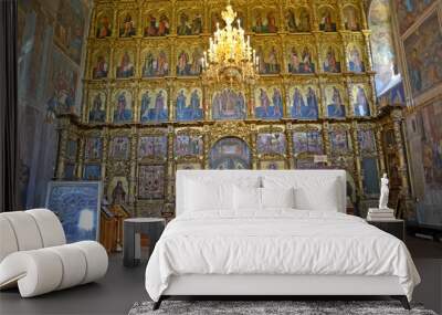 UGLICH, RUSSIA. An iconostasis in the Transfiguration Cathedral interior Wall mural