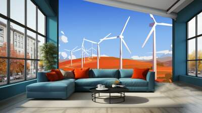 Wind farm in the desert. Vector illustration Wall mural